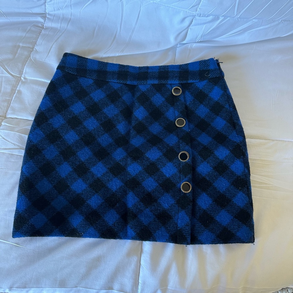 Gingham Blue Y2K Wool Mini Skirt